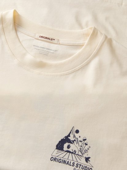 Jack & Jones Bellagio Collage Crew Neck T-Shirt Antique White - Μακό μπλουζάκια - Aνδρικά μπλουζεσ μεγάλα μεγέθη