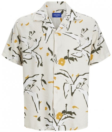 Jack & Jones Vira Marshall AOP Short Sleeve Shirt Buttercream - Πουκάμισα - Aνδρικά πουκαμισα μεγαλα μεγάλα μεγέθη