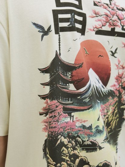 Jack & Jones Fuji Crew Neck T-Shirt Antique White - Μακό μπλουζάκια - Aνδρικά μπλουζεσ μεγάλα μεγέθη