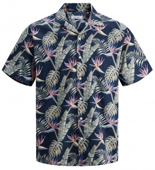 Jack & Jones JJCOASTAL RESORT Floral Shirt Navy - Πουκάμισα - Aνδρικά πουκαμισα μεγαλα μεγάλα μεγέθη