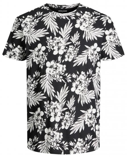 Jack & Jones JJCOASTAL AOP T-Shirt Black - Μακό μπλουζάκια - Aνδρικά μπλουζεσ μεγάλα μεγέθη