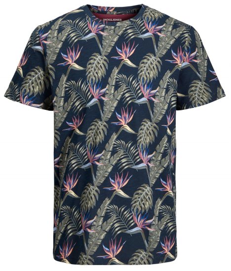Jack & Jones JJCOASTAL AOP T-Shirt Navy - Μακό μπλουζάκια - Aνδρικά μπλουζεσ μεγάλα μεγέθη