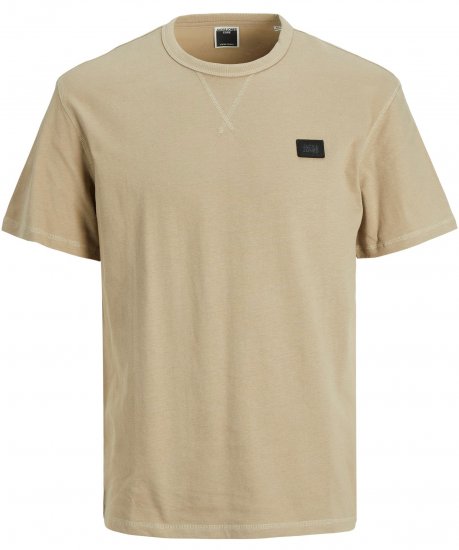 Jack & Jones JCOCLASSIC WAFFLE BADGE TEE Beige - Μακό μπλουζάκια - Aνδρικά μπλουζεσ μεγάλα μεγέθη