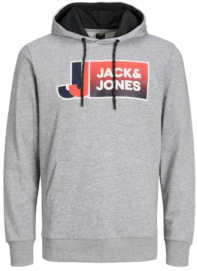 Jack & Jones JCOLOGAN Hoodie Light Grey Melange - φούτερ/Φούτερ με κουκούλα - φούτερ/Φούτερ με κουκούλα ανδρικά μεγάλα μεγέθη 
