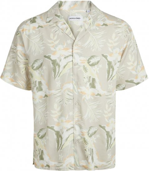 Jack & Jones JEFF FLORAL AOP RESORT Short Sleeve SHIRT Light Grey - Πουκάμισα - Aνδρικά πουκαμισα μεγαλα μεγάλα μεγέθη