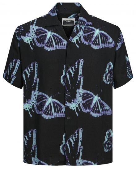 Jack & Jones JCOJEFF AOP Resort Shirt Black - Πουκάμισα - Aνδρικά πουκαμισα μεγαλα μεγάλα μεγέθη