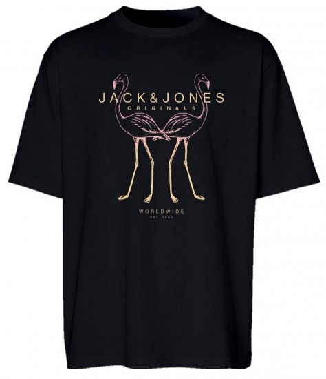 Jack & Jones JORLAFAYETTE 2 FST T-Shirt Black - Μακό μπλουζάκια - Aνδρικά μπλουζεσ μεγάλα μεγέθη