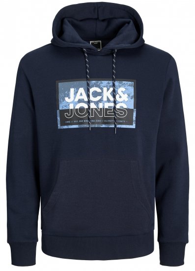 Jack & Jones JCOLOGAN SS24 PRINT Hoodie Navy Blazer - φούτερ/Φούτερ με κουκούλα - φούτερ/Φούτερ με κουκούλα ανδρικά μεγάλα μεγέθη 