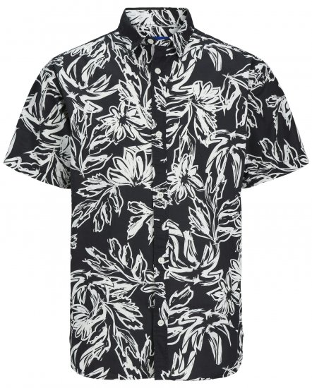Jack & Jones JORLAFAYETTE AOP Short Sleeve Shirt Black - Πουκάμισα - Aνδρικά πουκαμισα μεγαλα μεγάλα μεγέθη