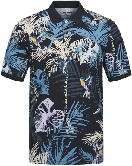 Jack & Jones Hawaii AOP Short Sleeve Polo Blue - Πόλο μπλουζάκια - Aνδρικά μπλουζακια πολο μεγάλα μεγέθη