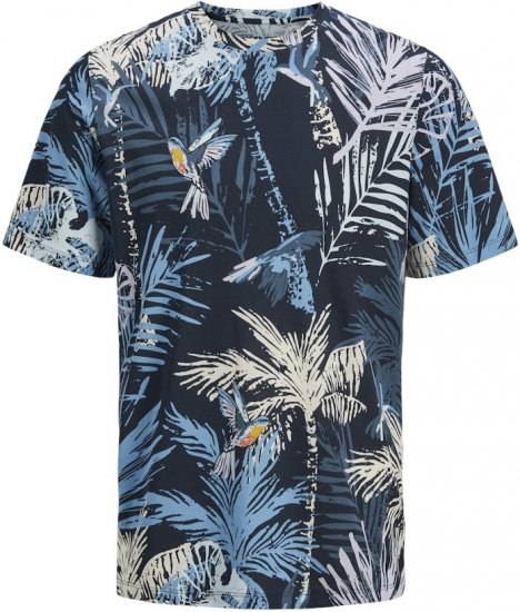 Jack & Jones Hawaii AOP Crew Neck T-Shirt Blue - Μακό μπλουζάκια - Aνδρικά μπλουζεσ μεγάλα μεγέθη