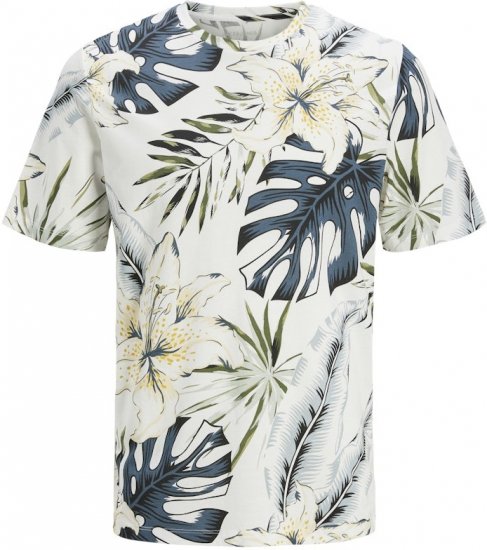 Jack & Jones Hawaii AOP Crew Neck T-Shirt White - Μακό μπλουζάκια - Aνδρικά μπλουζεσ μεγάλα μεγέθη