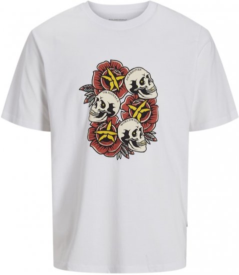 Jack & Jones Anatomy Skull Crew Neck T-Shirt Bright White - Μακό μπλουζάκια - Aνδρικά μπλουζεσ μεγάλα μεγέθη