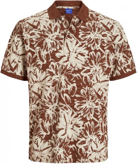 Jack & Jones Split AOP Print Polo Brown - Πόλο μπλουζάκια - Aνδρικά μπλουζακια πολο μεγάλα μεγέθη