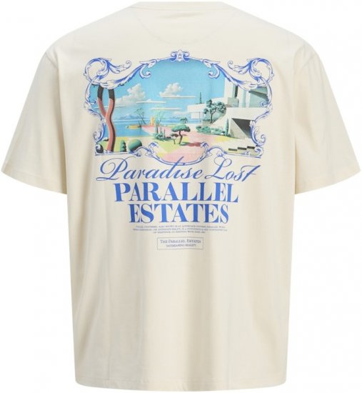 Jack & Jones Parallel Crew Neck T-Shirt Antique White - Μακό μπλουζάκια - Aνδρικά μπλουζεσ μεγάλα μεγέθη