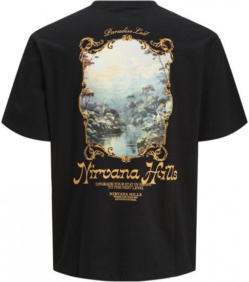 Jack & Jones Parallel Crew Neck T-Shirt Black - Μακό μπλουζάκια - Aνδρικά μπλουζεσ μεγάλα μεγέθη