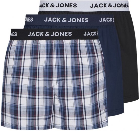 Jack & Jones Saigon Blue/Red Check Woven Boxers 3-Pack Navy Blazer - Εσώρουχα/Μαγιό - Aνδρικά Εσώρουχα μεγάλα μεγέθη