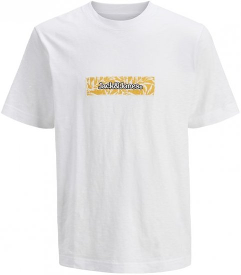 Jack & Jones Split Branding AOP Crew Neck T-Shirt Bright White - Μακό μπλουζάκια - Aνδρικά μπλουζεσ μεγάλα μεγέθη