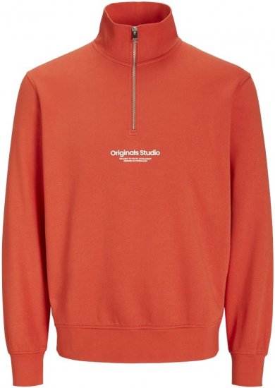 Jack & Jones Esterbro High Neck Quarter Zip Sweatshirt Red - φούτερ/Φούτερ με κουκούλα - φούτερ/Φούτερ με κουκούλα ανδρικά μεγάλα μεγέθη 