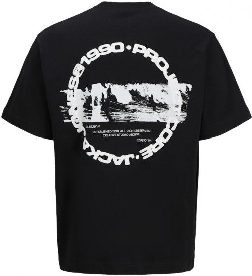 Jack & Jones Summer Sago Print Crew Neck T-Shirt Black - Μακό μπλουζάκια - Aνδρικά μπλουζεσ μεγάλα μεγέθη