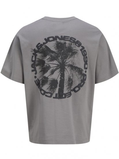 Jack & Jones Summer Sago Print Crew Neck T-Shirt Gray Flannel - Μακό μπλουζάκια - Aνδρικά μπλουζεσ μεγάλα μεγέθη