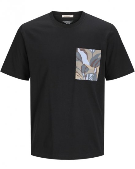  Jack & Jones Tavira Aop Pocket Crew Neck T-Shirt Black - Μακό μπλουζάκια - Aνδρικά μπλουζεσ μεγάλα μεγέθη