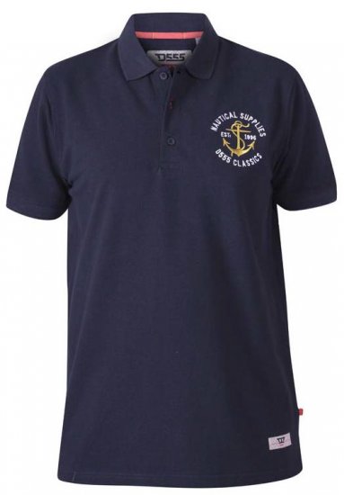 D555 Jefferson Short Sleeve Pique Polo Navy - Πόλο μπλουζάκια - Aνδρικά μπλουζακια πολο μεγάλα μεγέθη