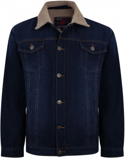 Kam Jeans 406 Sherpa Lined Denim Jacket Dark Used TALL SIZES - ΑΝΔΡΙΚΑ ΡΟΥΧΑ MT-6XLT - Μεγέθη TALL
