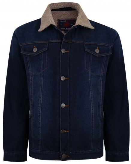 Kam Jeans 406 Sherpa Lined Denim Jacket Dark Used - Μπουφάν - Aνδρικά μπουφαν μεγάλα μεγέθη
