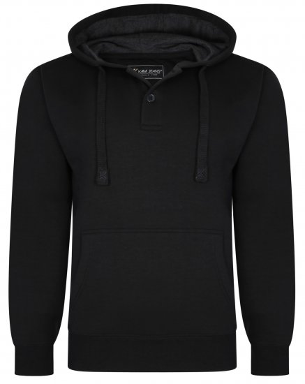 Kam Jeans 508B 1/4 Button Hoodie Black - φούτερ/Φούτερ με κουκούλα - φούτερ/Φούτερ με κουκούλα ανδρικά μεγάλα μεγέθη 