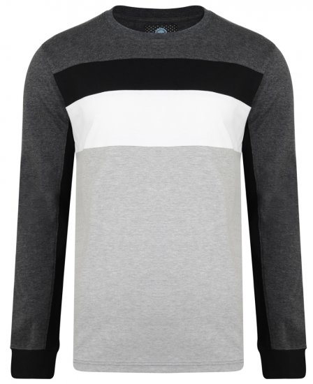 Kam Jeans 5240 Cut and Sew Long Sleeve T-shirt Grey - Μακό μπλουζάκια - Aνδρικά μπλουζεσ μεγάλα μεγέθη