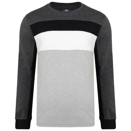 Kam Jeans 5240 Cut and Sew Long Sleeve T-shirt Grey - Μακό μπλουζάκια - Aνδρικά μπλουζεσ μεγάλα μεγέθη