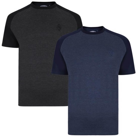 Kam Jeans 5314 Raglan T-Shirt Charcoal/Insignia Twin Pack - Μακό μπλουζάκια - Aνδρικά μπλουζεσ μεγάλα μεγέθη