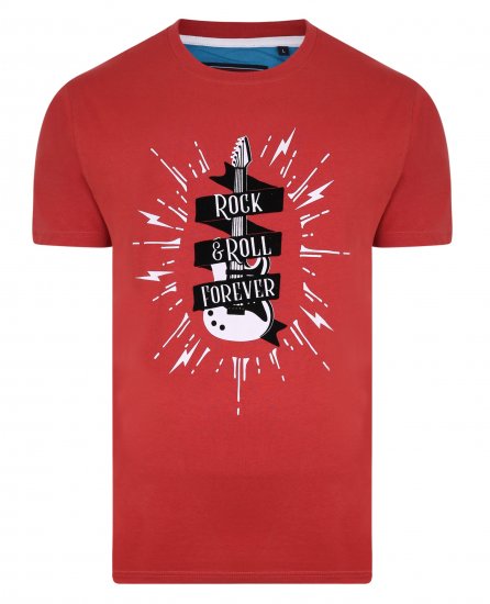 Kam Jeans 5337 Rock & Roll Tee Red - Μακό μπλουζάκια - Aνδρικά μπλουζεσ μεγάλα μεγέθη