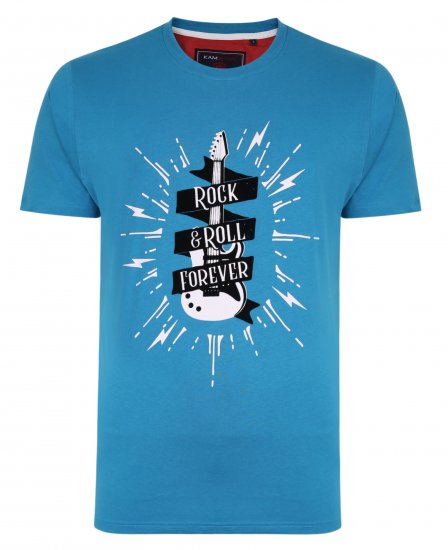 Kam Jeans 5337 Rock & Roll Tee Blue - Μακό μπλουζάκια - Aνδρικά μπλουζεσ μεγάλα μεγέθη