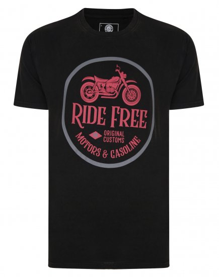 Kam Jeans Ride Free Crew Neck T-Shirt Black - Μακό μπλουζάκια - Aνδρικά μπλουζεσ μεγάλα μεγέθη