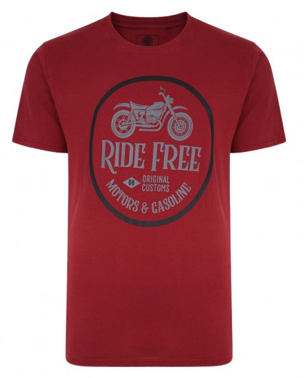 Kam Jeans Ride Free Crew Neck T-Shirt Wine - Μακό μπλουζάκια - Aνδρικά μπλουζεσ μεγάλα μεγέθη