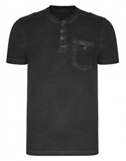 Kam Jeans Grandad Collar Fashion Tee Black - Μακό μπλουζάκια - Aνδρικά μπλουζεσ μεγάλα μεγέθη