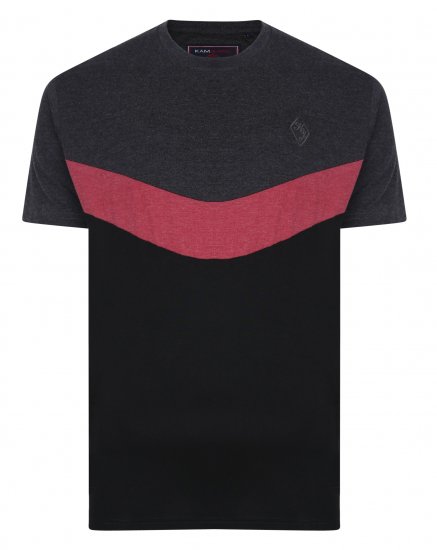 Kam Jeans Contrast Colours Crew Neck Tee Charcoal - Μακό μπλουζάκια - Aνδρικά μπλουζεσ μεγάλα μεγέθη