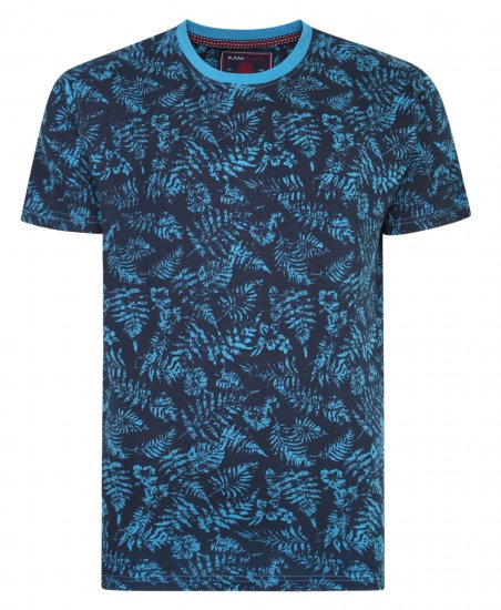 Kam Jeans 5345 Leaf Tee Blue - Μακό μπλουζάκια - Aνδρικά μπλουζεσ μεγάλα μεγέθη