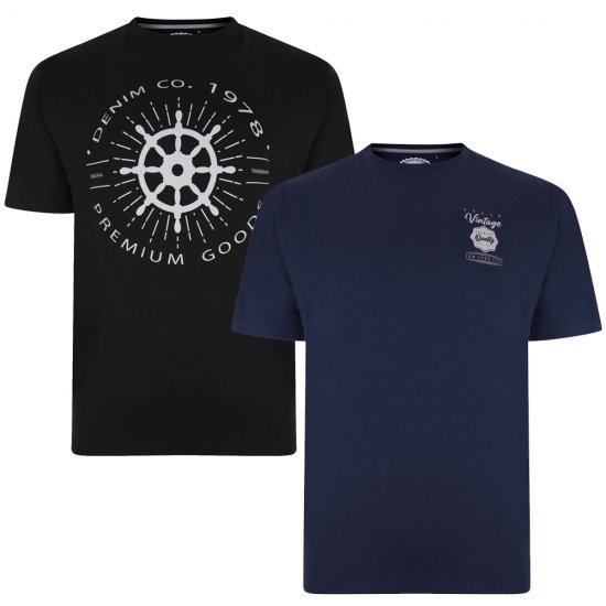 Kam Jeans 5348 T-shirt Vintage/Denim Twin Pack - Μακό μπλουζάκια - Aνδρικά μπλουζεσ μεγάλα μεγέθη