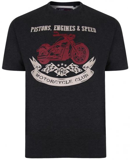 Kam Jeans 5351 Piston Motors Club T-shirt Charcoal - Μακό μπλουζάκια - Aνδρικά μπλουζεσ μεγάλα μεγέθη