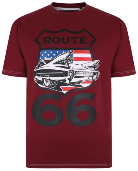 Kam Jeans Route 66 Print T-shirt Burgundy - Μακό μπλουζάκια - Aνδρικά μπλουζεσ μεγάλα μεγέθη