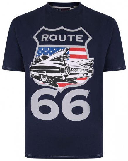 Kam Jeans 5353 Route 66 Print T-shirt Indigo - Μακό μπλουζάκια - Aνδρικά μπλουζεσ μεγάλα μεγέθη