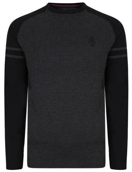 Kam Jeans 5359 LS Raglan Baseball Top Charcoal - Μακό μπλουζάκια - Aνδρικά μπλουζεσ μεγάλα μεγέθη