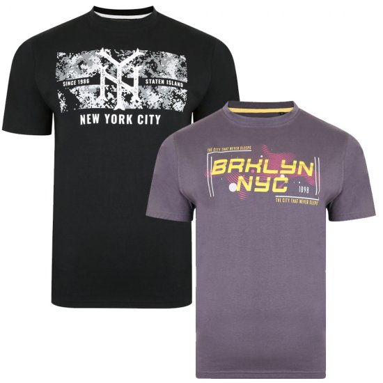 Kam Jeans 5367 Twin Print T-shirt - Μακό μπλουζάκια - Aνδρικά μπλουζεσ μεγάλα μεγέθη