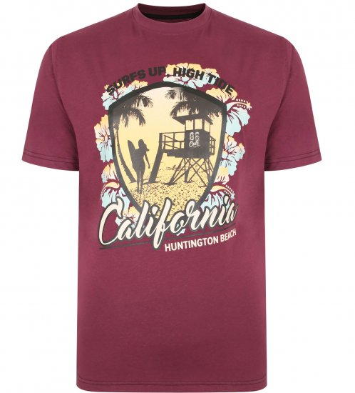 Kam Jeans 5368 California Print T-shirt Plum - Μακό μπλουζάκια - Aνδρικά μπλουζεσ μεγάλα μεγέθη