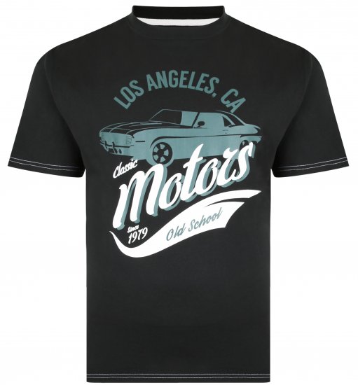 Kam Jeans 5369 Motors Print T-shirt Black - Μακό μπλουζάκια - Aνδρικά μπλουζεσ μεγάλα μεγέθη