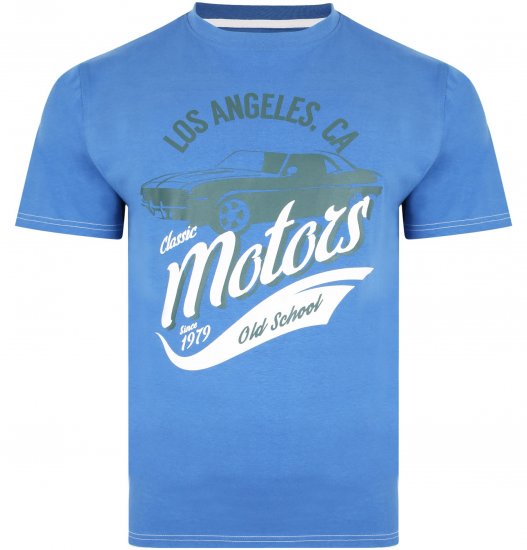 Kam Jeans 5369 Motors Print T-shirt Blue - Μακό μπλουζάκια - Aνδρικά μπλουζεσ μεγάλα μεγέθη