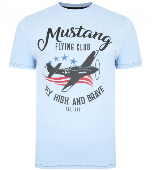 Kam Jeans Mustang Flying Club T-shirt Sky - Μακό μπλουζάκια - Aνδρικά μπλουζεσ μεγάλα μεγέθη